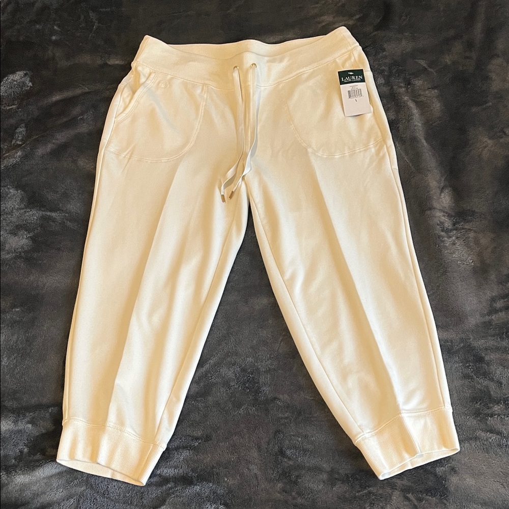 Women Lauren Ralph Lauren Cream Drawstring jogger Sweatpants Large